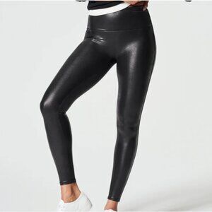 Spanx Shape Faux Leather Leggings Black NTW Women's Small S 2437 Shiny